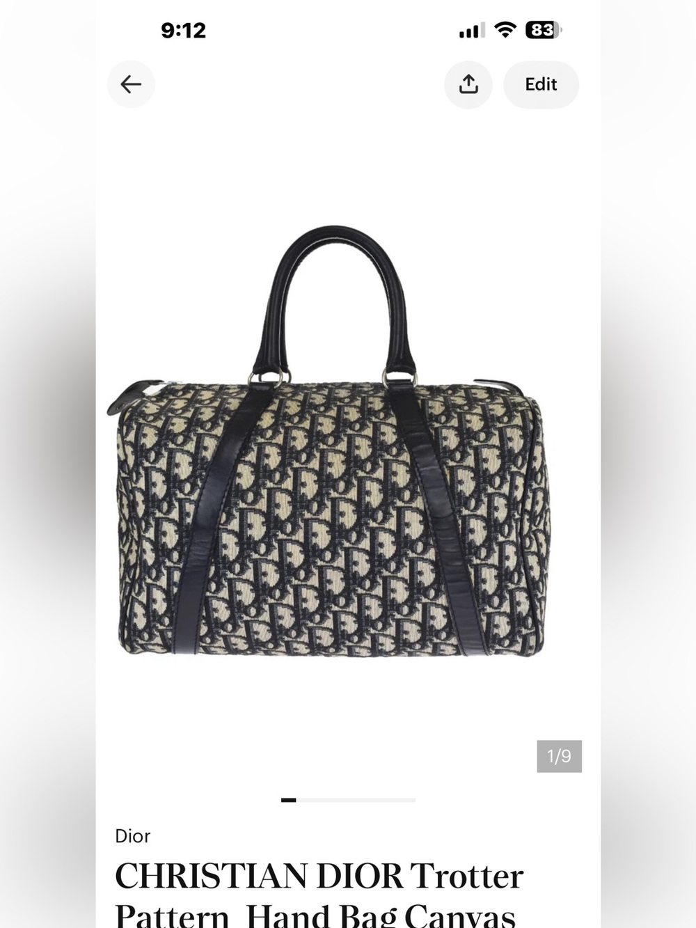 CHRISTIAN DIOR Trotter Pattern  Hand Bag Canvas Leather Navy Blue 32MQ865